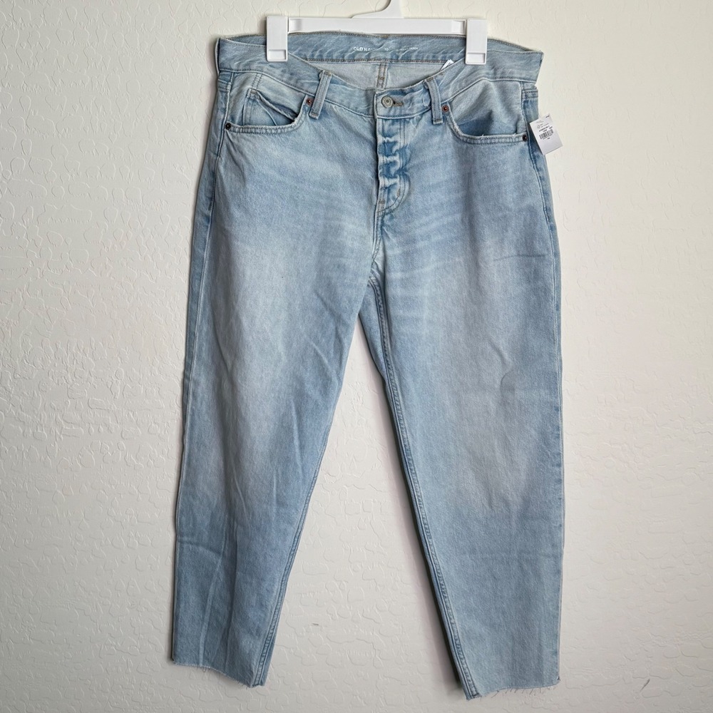 Old Navy Womens Cotton Slouchy Taper Jeans 10 Light Wash NWT High Rise Button
